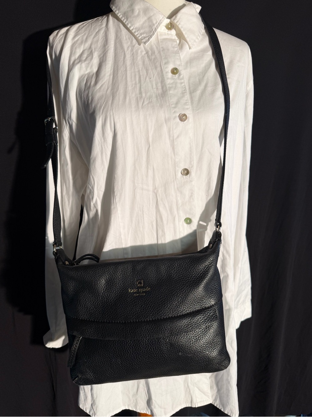 kate spade Black Pebbled Leather Fold-Front Crossbody Bag